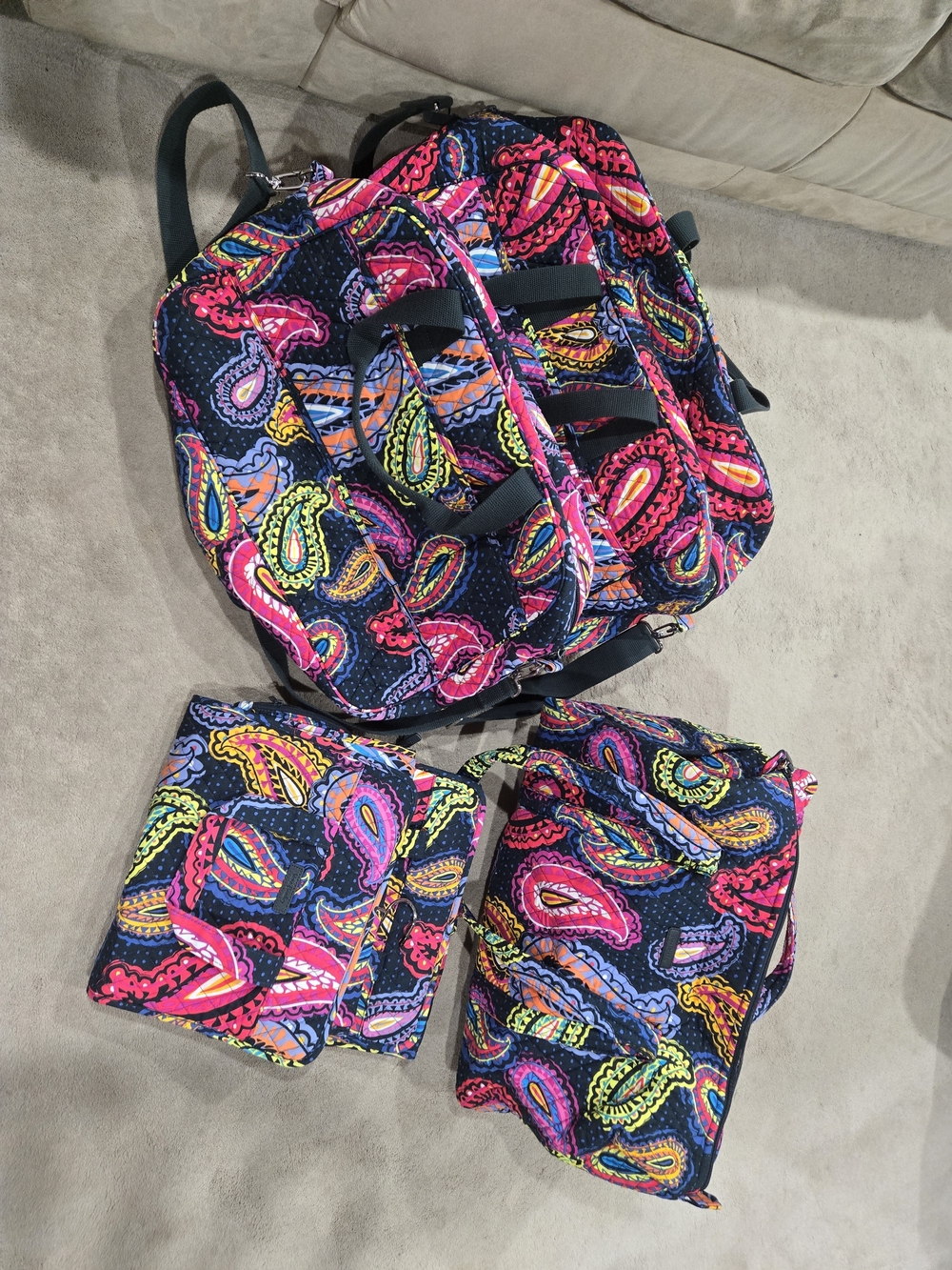 Vera Bradley Navy Multicolor Paisley Backpack 5 Piece Set
